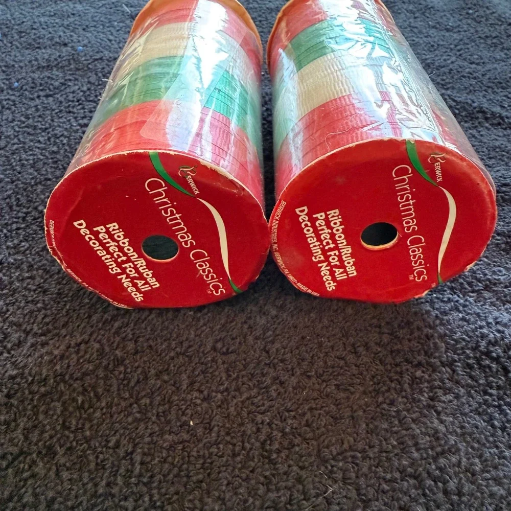 Vtg‎ Berwick Christmas Classics Curling Ribbon Red White Green 400 Ft Set of 2
